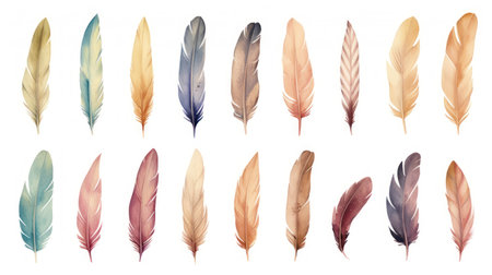 Vintage Boho Watercolor Feather Collection AI Generatedの素材