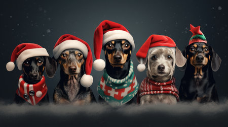 Playful Pets in Ugly Christmas Sweaters AI Generatedの素材