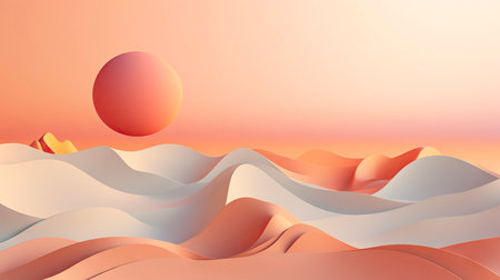 Abstract 3d landscape with waves and an egg. illustration. Generative AIの素材