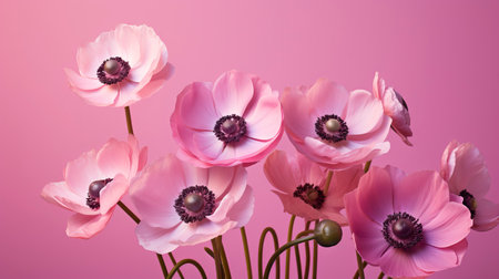 Minimalistic Photography of Pink Anemone Flowers on Pink Background AI Generatedの素材