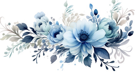 Blue flowers. Hand drawn watercolor illustration. Isolated on white background. Generative AIの素材