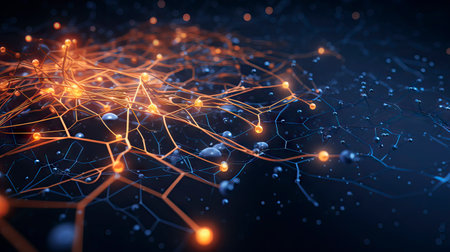 Abstract polygonal space low poly dark background with connecting dots and lines. Connection structure. 3d rendering Generative AIの素材