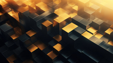 abstract 3d illustration of geometric background - golden and black cubes Generative AIの素材