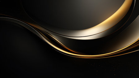 Abstract background with golden wavy lines on black. illustration. Generative AIの素材