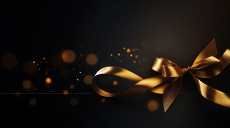 Golden bow on black background with bokeh effect. illustration Generative AIの素材