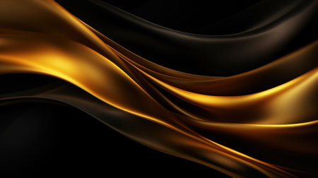 Abstract wavy black and gold background. 3d render illustration. Generative AIの素材