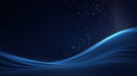 Abstract blue wavy background with lights and stars. illustration. Generative AIの素材
