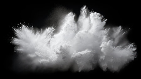 White powder explosion isolated on black background. Abstract cloud. 3d renderingの素材