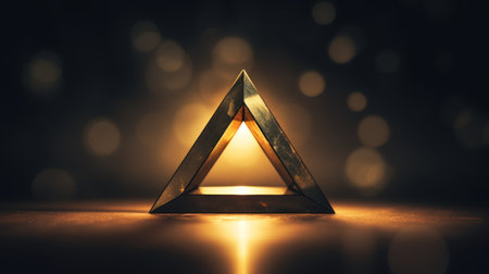 Black triangle on golden bokeh background. 3D Rendering Generative AIの素材