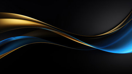 Abstract background with blue and golden wavy lines. illustration. Generative AIの素材