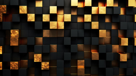 3d render. Abstract geometric background with black and golden cubes. Generative AIの素材