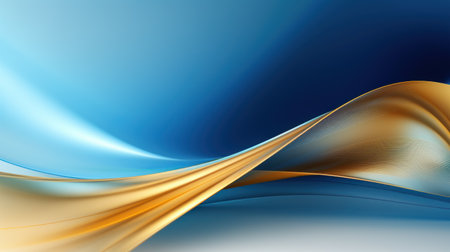 Abstract blue background with golden wavy lines. 3d render illustration Generative AIの素材