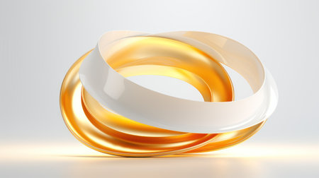3d render, abstract golden ring with blank white label on light background Generative AIの素材