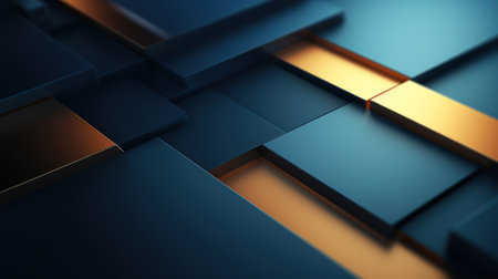 Abstract background with blue and golden cubes. 3d render illustration. Generative AIの素材