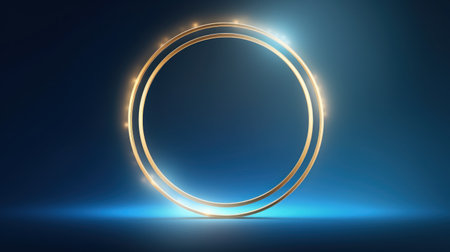 Glowing golden oval frame on dark blue background. illustration. Generative AIの素材