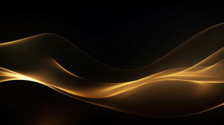 Abstract golden waves on a black background. 3d rendering, 3d illustration. Generative AIの素材
