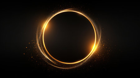 Abstract gold ring with luminous swirling. Glowing spiral trail effect. Generative AIの素材