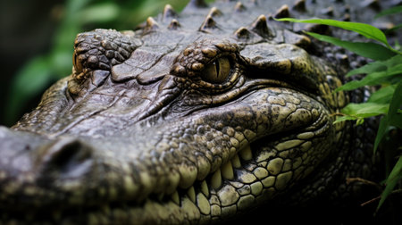 Crocodile head close-up in the natural environment. Generative AIの素材