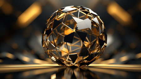 3d render of golden crystal ball on black background with reflection. Generative AIの素材