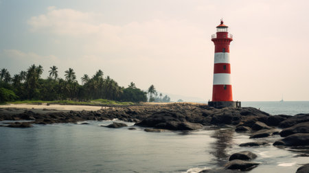 Lighthouse on the beach in Khao Lak,Thailand. Generative AI