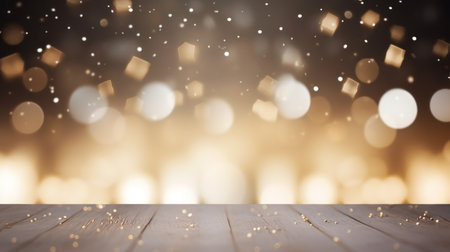 Christmas background with golden bokeh lights and snowflakes. Generative AIの素材