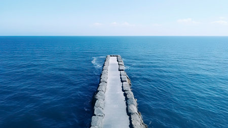 concrete pier in the sea with blue sky and white clouds. Generative AIの素材
