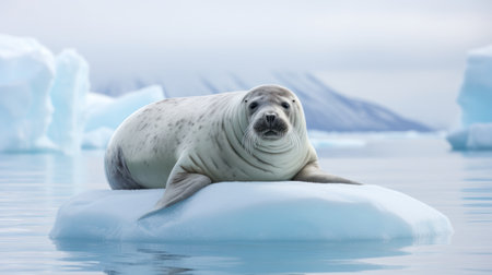 seal on the ice floe in Antarctica. 3d render Generative AIの素材