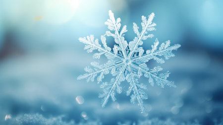 Extreme Close-Up of Snowflake Structure on Natural Wallpaper Background AI Generatedの素材