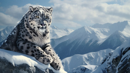 Snow Leopard in Snow Mountains AI Generatedの素材
