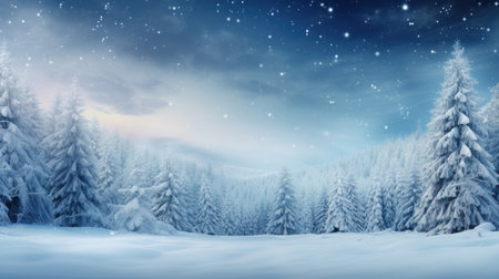 Winter Wonderland: Snow-Covered Fir Trees in a Beautiful Forest AI Generatedの素材