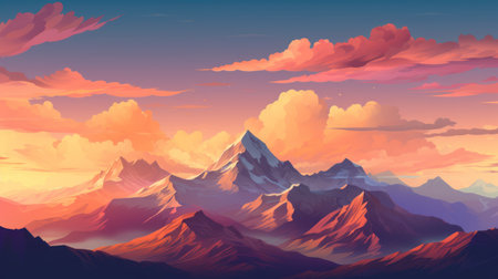 Idyllic Alpine Mountain Peak Landscape at Sunset AI Generatedの素材