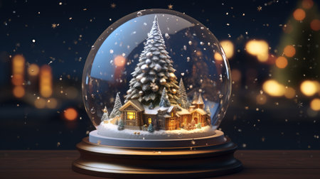 Magical Snow Globe with Christmas Decorations AI Generatedの素材