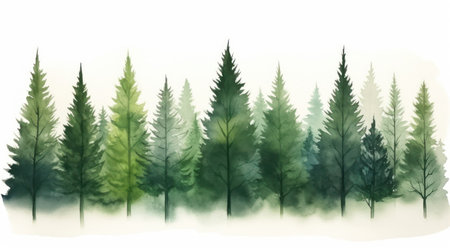 Serene Green Pine Tree Forest Background AI Generatedの素材