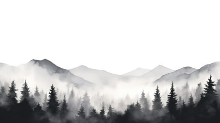 Minimalist Monochrome Landscapes: Foggy Black Forest Design for Poster, Calendar, Wallpaper, Card, Postcard, Mural AI Generatedの素材