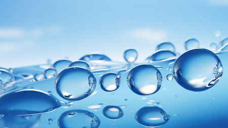 Blue water drops on a blue background. 3d rendering, 3d illustration. Generative AIの素材