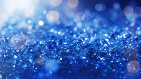 Unfocused Sapphire Glitter Bokeh Background with Royal Blue Sparkle and Crystal Droplets AI Generatedの素材