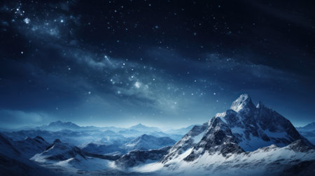 Snowy Mountain Wallpaper with Starry Sky AI Generatedの素材