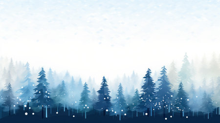 Winter forest background with snowflakes and fir trees. illustration. Generative AIの素材