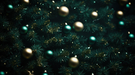 Festive Macro Christmas Tree Background AI Generatedの素材