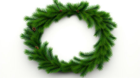 Christmas wreath with fir branches isolated on white background. 3D illustration. Generative AIの素材