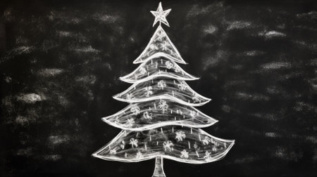 Christmas Tree Drawing on Blackboard AI Generatedの素材