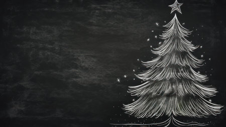 Christmas Tree Drawing on Blackboard AI Generatedの素材