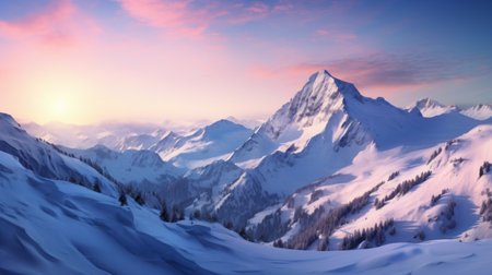 Winter Mountains Landscape Wallpaper AI Generatedの素材