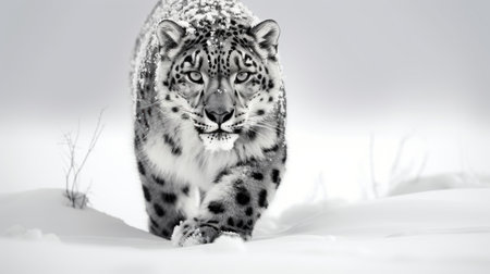 Snow Leopard Walking Through Snow AI Generatedの素材