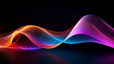 abstract background with colorful wavy lines on a dark background. Generative AIの素材