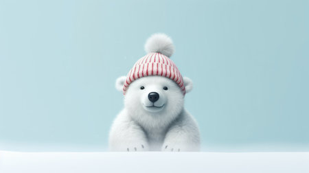 cute polar bear in winter hat, 3d render, illustration Generative AIの素材