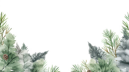 Watercolor Christmas background with fir branches and pine cones. Hand painted illustration. Generative AIの素材