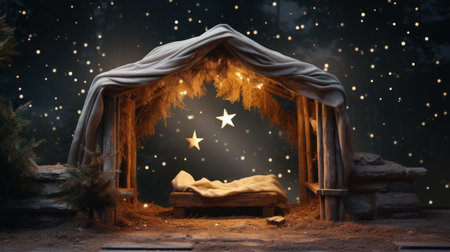 Christmas nativity scene with star in the window, 3d rendering Generative AIの素材