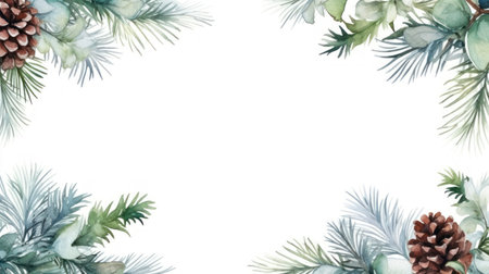 Watercolor Christmas wreath with fir branches, pine cones and snowflakes. Hand painted illustration Generative AIの素材