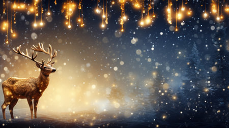 Christmas background with reindeer and falling snow. 3d illustration Generative AIの素材